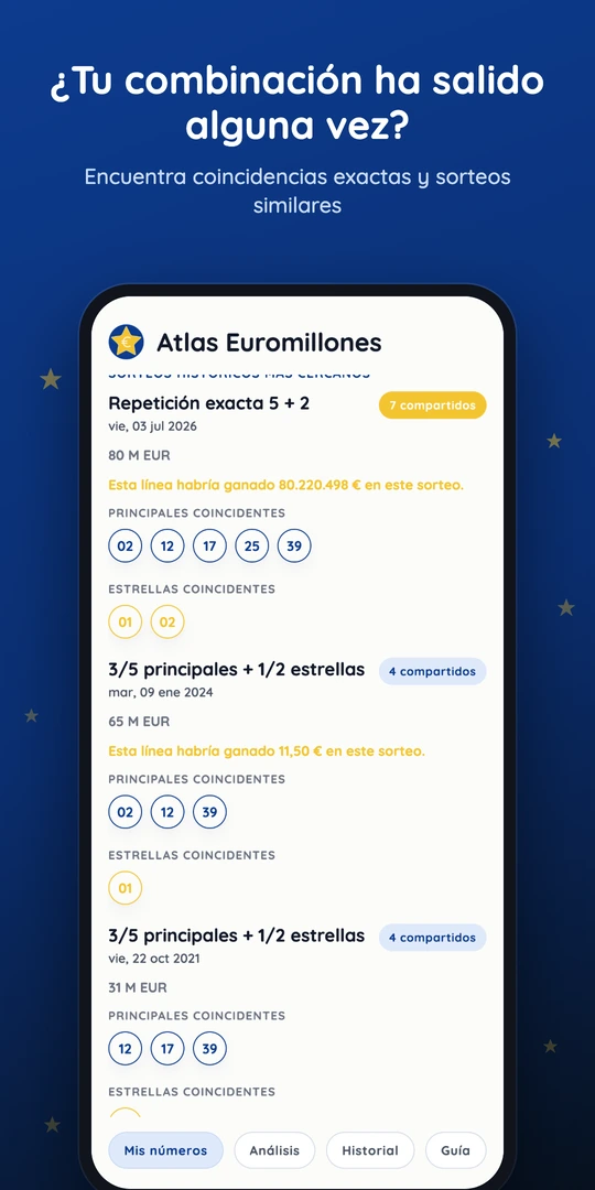Comprobador de apuestas con una coincidencia histórica exacta y su premio