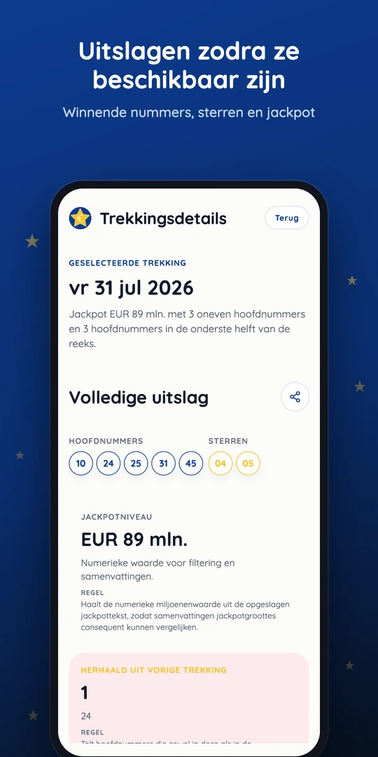 Laatste trekking met winnende nummers, sterren en jackpot